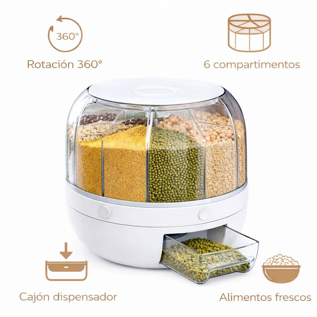 Dispensador de granos giratorio 360